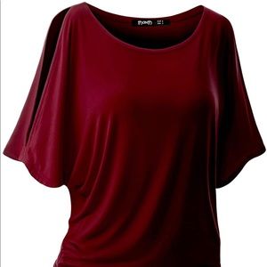 Drape Tunic Top Plus Size Loose Fit Cut Out Off Shoulder Burgundy XL